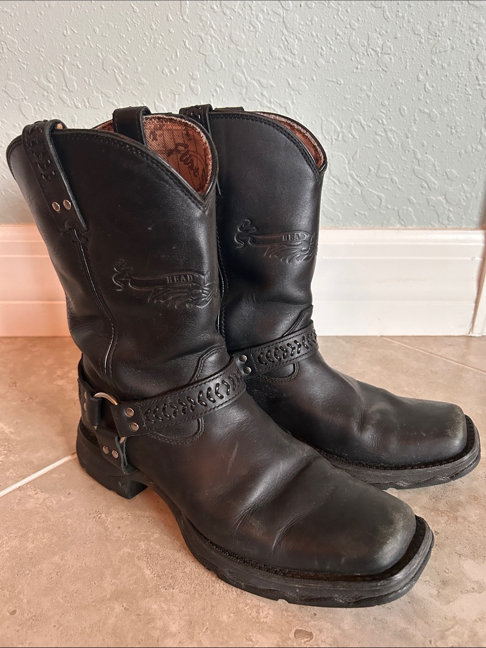 Ladies Durango Black Leather Harness Cowboy Boots Sz 7.5